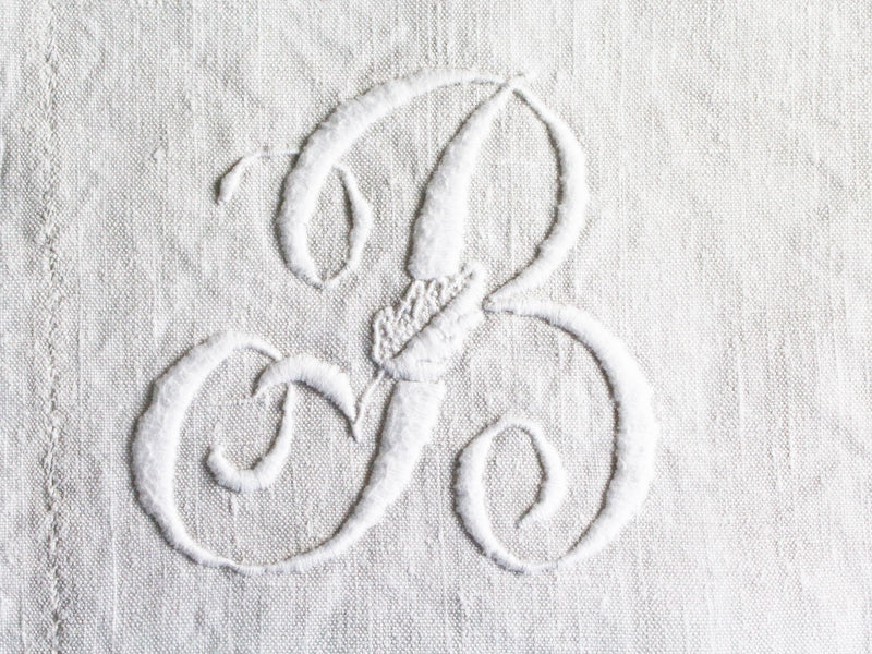 30cm Square Cushion - Antique French Monogram B on Linen P3045