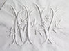 30cm Square Cushion - Antique French Embroidered MV on Linen P3036