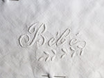30cm Square Cushion - Antique French Embroidered 'Bébé' on Linen P304