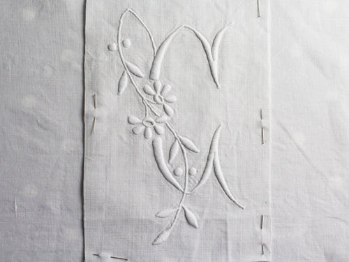 C 40cm Square Cushion - Antique French C Monogram on Linen P4012