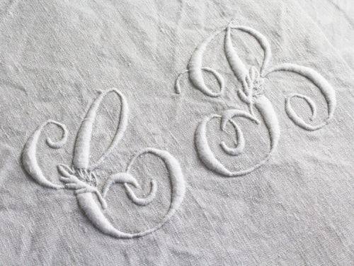 CB 40cm Square Cushion - Antique French CB Monogram on Linen P4056