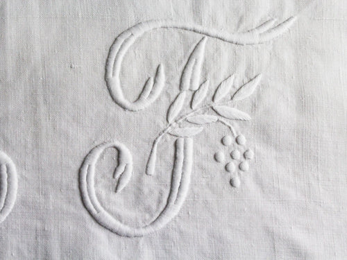 J 40cm Square Cushion - Antique French J Monogram on Linen P4035
