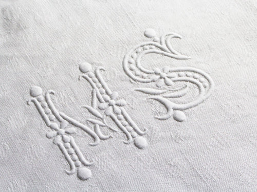 MS 40cm Square Cushion - Antique French MS Monogram on Linen P4060