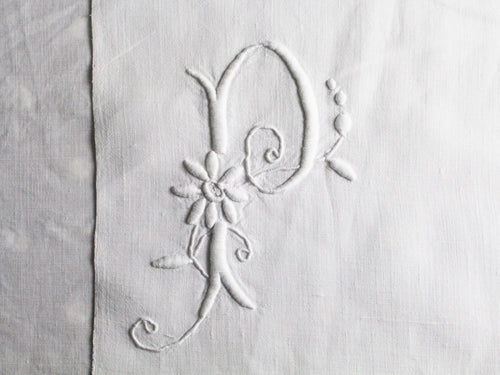 P 40cm Square Cushion - Antique French P Monogram on Linen P4061