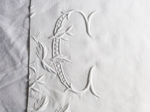 C 50cm Square Cushion - Antique French C Monogram on Linen P5065