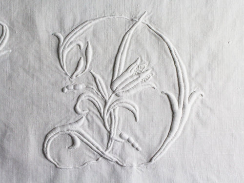 D 50cm Square Cushion - Antique French D Monogram on Linen P5035
