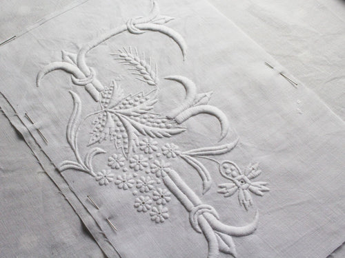 F 50cm Square Cushion - Antique French F Monogram on Linen P509