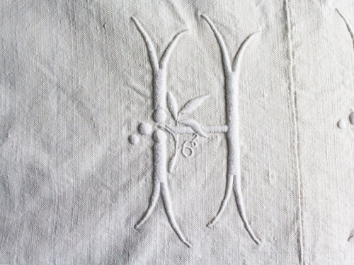 H 50cm Square Cushion - Antique French H Monogram on Linen P5062