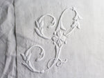 S 50cm Square Cushion - Antique French S or Y Monogram on Linen P5062