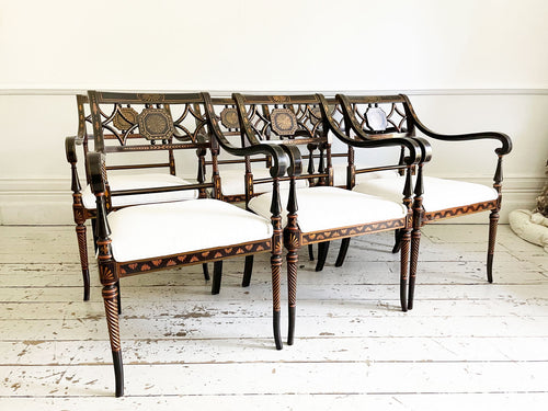 A Set of 6 1950's Regency Style Dining Room Armchairs - Vintage European decorative Furniture - Streett Marburg