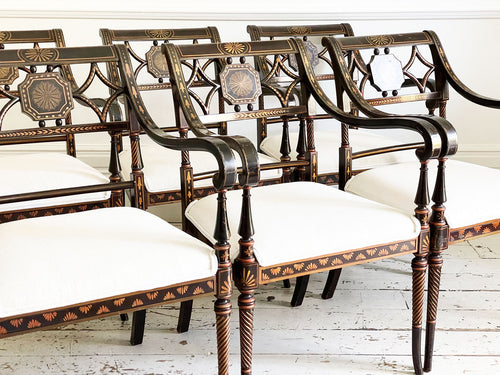 A Set of 6 1950's Regency Style Dining Room Armchairs - Vintage European decorative Furniture - Streett Marburg