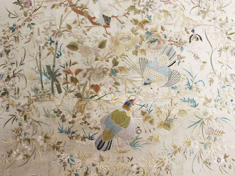 An Exquisite Antique Chinese Hand Embroidered Silk Framed Panel