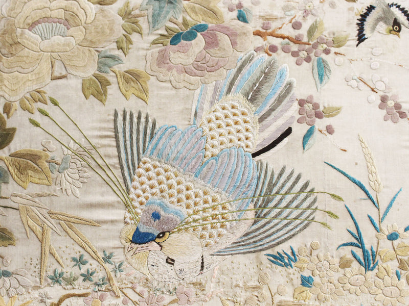 An Exquisite Antique Chinese Hand Embroidered Silk Framed Panel