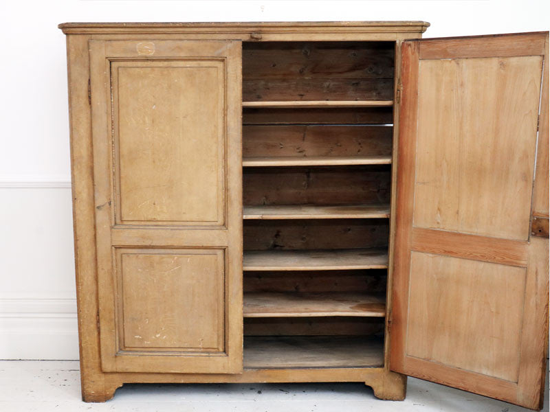 19th Century Wide French Painted Linen Cupboard Armoire