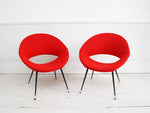 A pair of Italian 1950's round metal-framed red chairs in the style of Augusto Bozzi