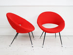 A pair of Italian 1950's round metal-framed red chairs in the style of Augusto Bozzi