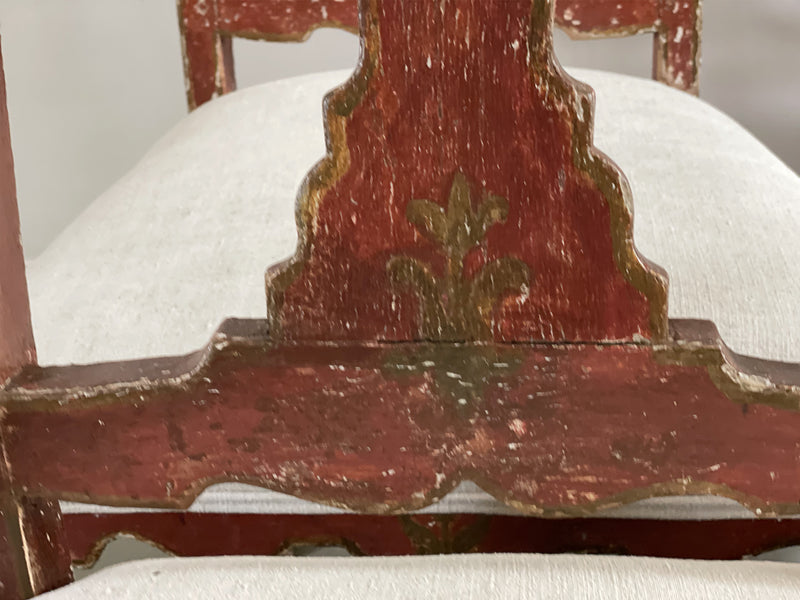 A Fine Set of 8 Large 18th C Dutch Dining Chairs with Original Red Paint