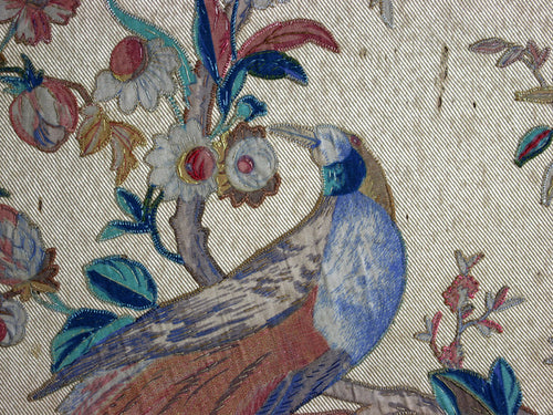 A set of 4 hand decorated silk screen panels with exotic birds & flowers