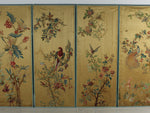 A set of 4 hand decorated silk screen panels with exotic birds & flowers