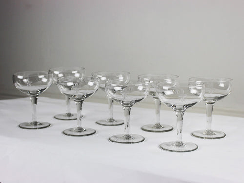 A set of 8 French etched Deco Champagne coupes
