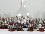 A set of hand painted 1960's glasses and decanter