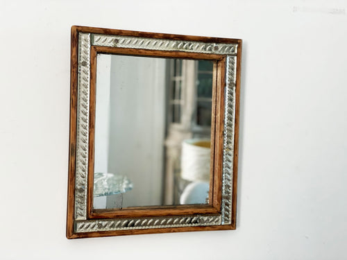 A Petite 19th C Italian Mirror With Bleached Wood & Etched Glass Surround