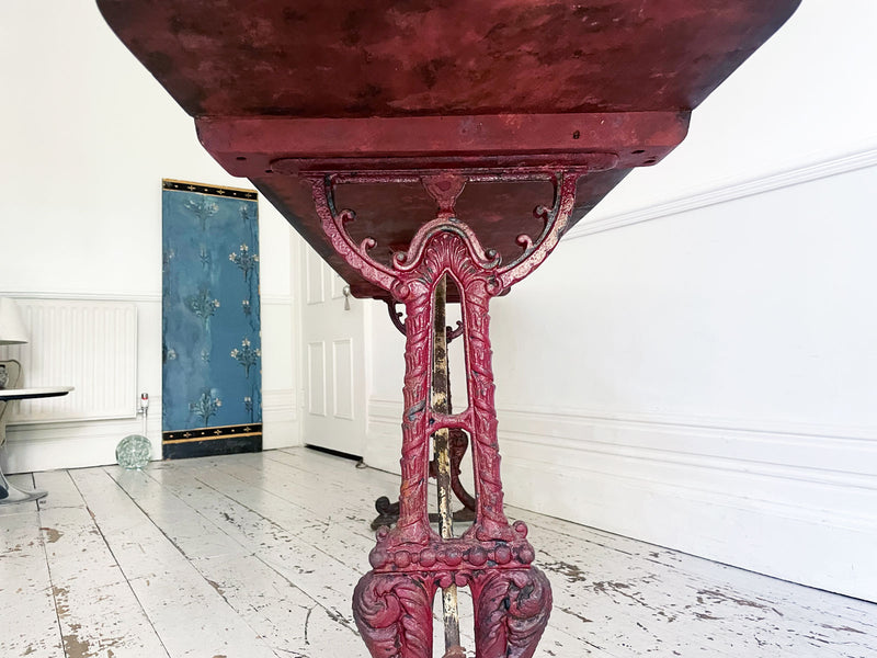 A Late 19th C Solid Walnut Topped Table with Painted Wrought Iron Base