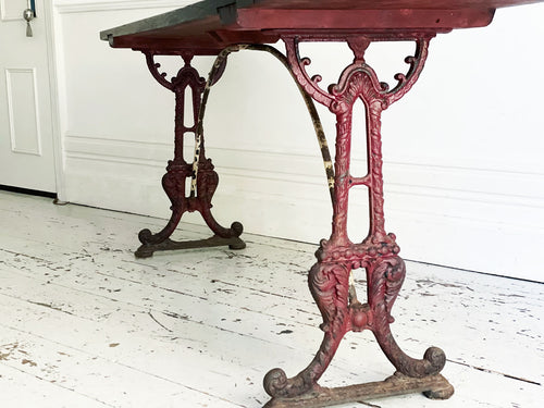 A Late 19th C Solid Walnut Topped Table with Painted Wrought Iron Base