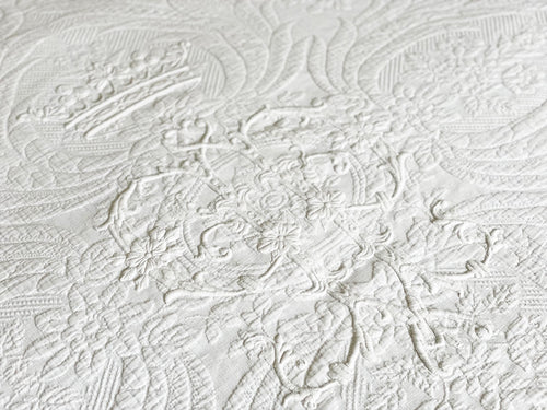An Exceptional Monogram with Crown from Chateau Poleon on Antique French White Bedcover