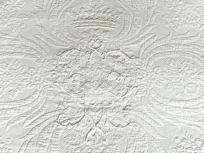 An Exceptional Monogram with Crown from Chateau Poleon on Antique French White Bedcover