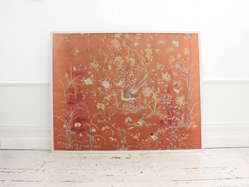 An Antique Framed Chinese Embroidery on Pink Silk