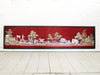 An Antique Framed Chinese Embroidery Panel of a Ceremonial Procession on Burgundy Silk