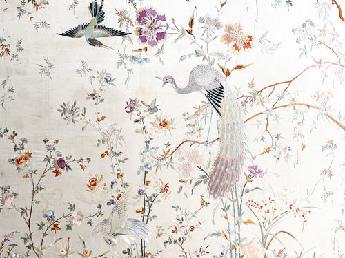 An Early Antique Chinese Silk Framed Embroidery in Country House Condition