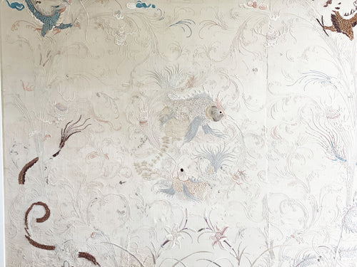 An Early 20th Century Chinese Framed Embroidery Depicting Fish & Dragons