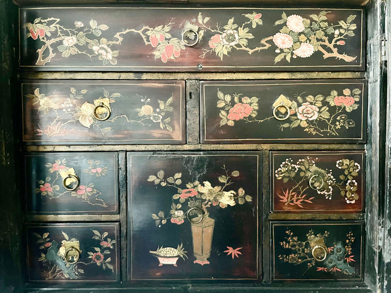 An 18th C Chinoiserie Lacquered Cabinet on Contemporary Stand