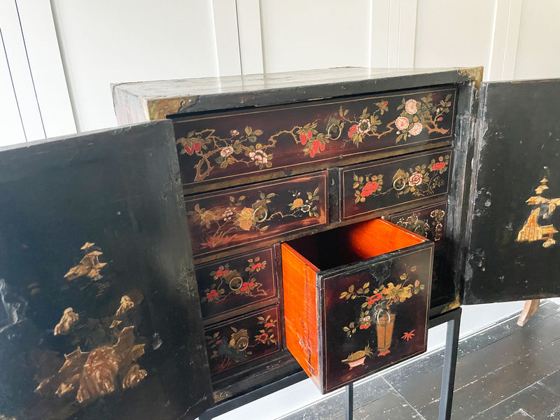 An 18th C Chinoiserie Lacquered Cabinet on Contemporary Stand