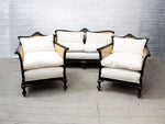 Magnificent Black Lacquered Antique Chinoiserie Bergere Suite