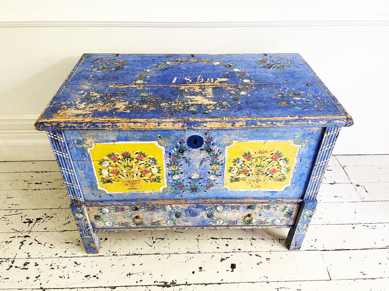 A French Cobalt Blue Painted Trunk Dating from 1869