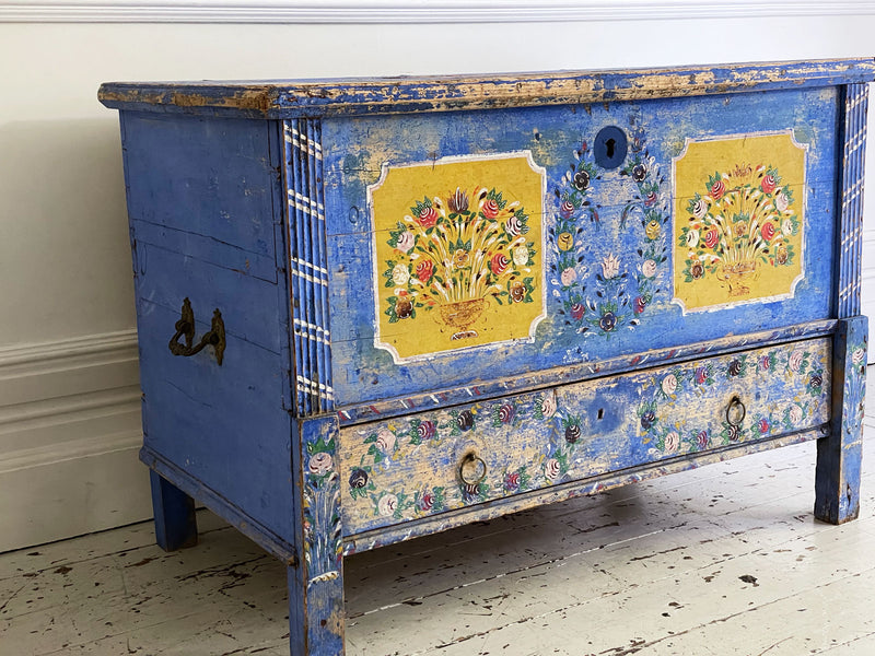 A French Cobalt Blue Painted Trunk Dating from 1869