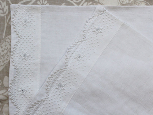 30cm Square Cushion - Antique French Embroidered Scalloping on Linen P353