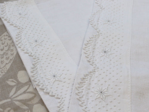 30cm Square Cushion - Antique French Embroidered Scalloping on Linen P353