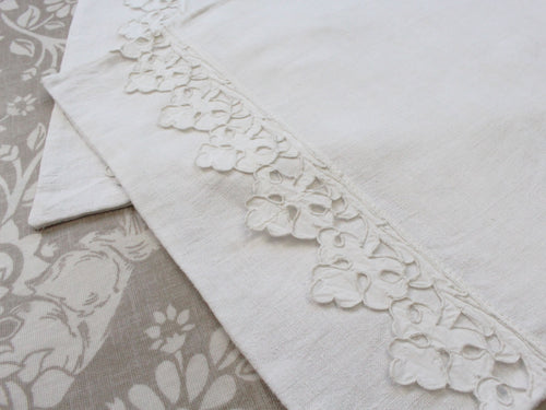 Small Bolster - Antique French Scalloping on Linen P334