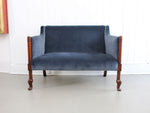 A 1920's Country House Mahogany Sofa with Blue Grey Velvet Upholstery