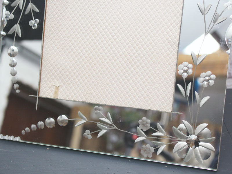 A Large Vintage Etched French Mirrored Picture Frame