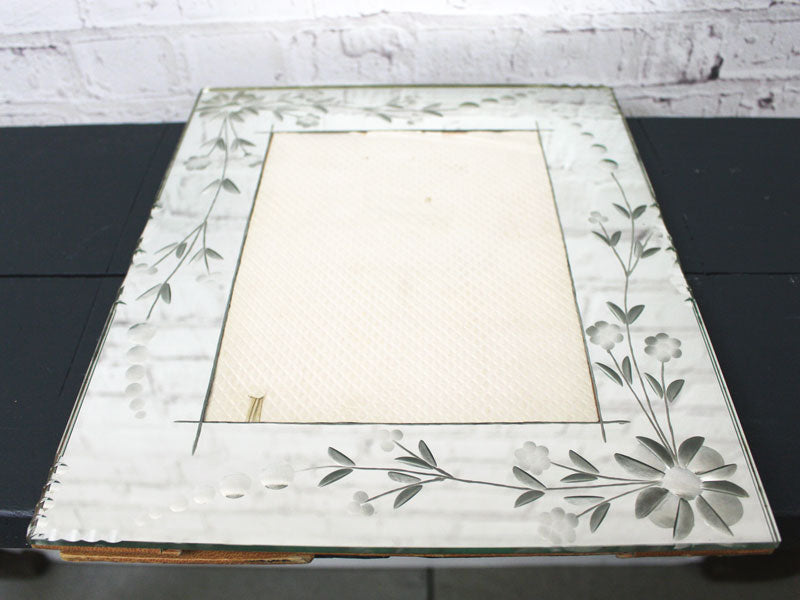 A Large Vintage Etched French Mirrored Picture Frame