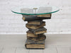 Vintage French Carved Wooden Faux Book Occasional Table with Glass Top