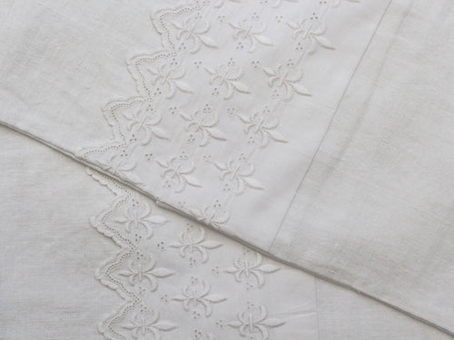Small Bolster - Antique French Fleur de Lys Embroidery on Linen P332