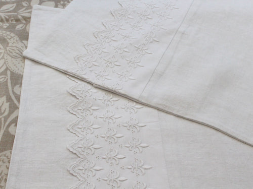 Small Bolster - Antique French Fleur de Lys Embroidery on Linen P332