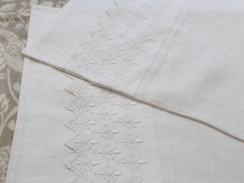 Small Bolster - Antique French Fleur de Lys Embroidery on Linen P332