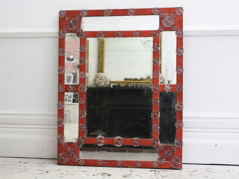 An Antique French Art Populaire Mirror with Crystal Decoration